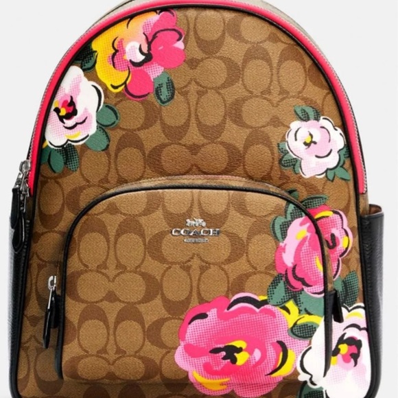 Court Backpack In Signature Canvas With Vintage Rose Print. - Picture 4 of 5